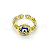Anillo Elegante 01.213.0021 Oro Laminado, Diseño de Ojo Griego y Estrella, Esmaltado Azul, Tono Dorado (One size fits all)