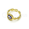 Anillo Elegante 01.213.0021 Oro Laminado, Diseño de Ojo Griego y Estrella, Esmaltado Azul, Tono Dorado (One size fits all)