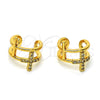 Earcuff 02.210.0676 Oro Laminado, Diseño de Cruz, con Blanca Micro Pave, Pulido, Tono Dorado