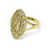 Anillo Elegante 01.380.0012.1.08 Oro Laminado, Diseño de Guadalupe y Flor, Pulido, Tono Dorado (Size 8)