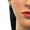 Arete Dormilona 02.193.0012 Oro Laminado, Diseño de Palmera, con Blanca Micro Pave, Pulido, Tono Dorado