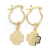 Argolla Pequeña 02.58.0067.12 Oro Laminado, Diseño de Trébol de Cuatro Hojas, Pulido, Tono Dorado