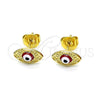 Arete Dormilona 02.213.0398 Oro Laminado, Diseño de Ojo Griego, Esmaltado Rojo, Tono Dorado