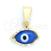 Dije Elegante 05.32.0088.1 Oro Laminado, Diseño de Ojo Griego, Esmaltado Azul, Tono Dorado