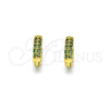 Argolla Huggie 02.195.0111.5.10 Oro Laminado, con Verde Micro Pave, Pulido, Tono Dorado