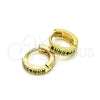 Argolla Huggie 02.195.0106.2.10 Oro Laminado, con Verde Micro Pave, Pulido, Tono Dorado