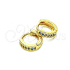 Argolla Huggie 02.195.0106.8.10 Oro Laminado, con Aqua Azul Micro Pave, Pulido, Tono Dorado