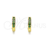 Argolla Huggie 02.195.0105.3.10 Oro Laminado, con Verde Micro Pave, Pulido, Tono Dorado