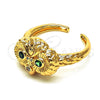 Anillo Multi Piedra 01.213.0030 Oro Laminado, Diseño de Búho, con Verde and Blanca Zirconia Cubica, Pulido, Tono Dorado (One size fits all)
