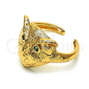 Anillo Multi Piedra 01.213.0032 Oro Laminado, Diseño de Búho, con Verde Zirconia Cubica, Pulido, Tono Dorado (One size fits all)