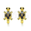 Argolla Huggie 02.210.0712.2.12 Oro Laminado, Diseño de Tortuga, con Negro Zirconia Cubica, Pulido, Tono Dorado