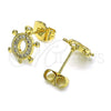 Arete Dormilona 02.284.0045.1 Oro Laminado, Diseño de Tortuga, con Blanca Micro Pave, Pulido, Tono Dorado