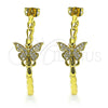 Arete Dormilona 02.341.0121 Oro Laminado, Diseño de Mariposa, con Blanca Micro Pave, Pulido, Tono Dorado