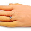 Anillo Multi Piedra 01.310.0016 Oro Laminado, Diseño de Ojo Griego y Flor, con Blanca Micro Pave, Esmaltado Azul, Tono Dorado (One size fits all)