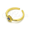 Anillo Multi Piedra 01.310.0016 Oro Laminado, Diseño de Ojo Griego y Flor, con Blanca Micro Pave, Esmaltado Azul, Tono Dorado (One size fits all)