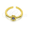Anillo Multi Piedra 01.310.0016 Oro Laminado, Diseño de Ojo Griego y Flor, con Blanca Micro Pave, Esmaltado Azul, Tono Dorado (One size fits all)