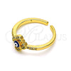 Anillo Multi Piedra 01.310.0017 Oro Laminado, Diseño de Ojo Griego y Flor, con Blanca Micro Pave, Esmaltado Azul, Tono Dorado (One size fits all)