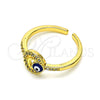 Anillo Multi Piedra 01.310.0035 Oro Laminado, Diseño de Ojo Griego, con Blanca Micro Pave, Esmaltado Azul, Tono Dorado (One size fits all)