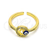 Anillo Multi Piedra 01.310.0035 Oro Laminado, Diseño de Ojo Griego, con Blanca Micro Pave, Esmaltado Azul, Tono Dorado (One size fits all)