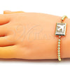 Pulsera Bolo Ajustable 03.193.0008.11 Oro Laminado, Diseño de Avión y Bola, con Blanca Micro Pave, Pulido, Tono Dorado (04 MM Thickness, 11 Inches Length)