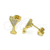 Arete Dormilona 02.102.0065 Oro Laminado, Diseño de Baso de Beber, con Blanca Micro Pave, Pulido, Tono Dorado