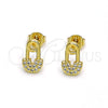 Arete Dormilona 02.102.0066 Oro Laminado, Diseño de Paperclip, con Blanca Micro Pave, Pulido, Tono Dorado