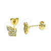 Arete Dormilona 02.102.0067 Oro Laminado, Diseño de Mariposa, con Blanca Micro Pave, Pulido, Tono Dorado