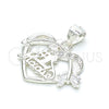Dije Elegante 05.398.0008 Plata Rodinada, Diseño de Corazón, con Zirconia Cubica Blanca, Pulido, Crudo