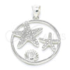 Dije Elegante 05.398.0015 Plata Rodinada, Diseño de Concha, con Micro Pave Blanca, Pulido, Crudo