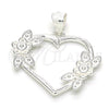 Dije Elegante 05.398.0017 Plata Rodinada, Diseño de Corazón y Flor, Pulido, Crudo
