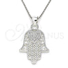 Dije Religioso 05.398.0022 Plata Rodinada, Diseño de Mano de Dios y Corazón, con Micro Pave Blanca, Pulido, Crudo
