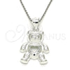 Dije Elegante 05.398.0027 Plata Rodinada, Diseño de Osito y Corazón, Pulido, Crudo