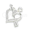 Dije Elegante 05.398.0030 Plata Rodinada, Diseño de Corazón, con Micro Pave Blanca, Pulido, Crudo