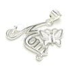 Dije Elegante 05.398.0034 Plata Rodinada, Diseño de Mama y Mariposa, Pulido, Crudo