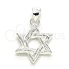 Dije Elegante 05.398.0039 Plata Rodinada, Diseño de Estrella de Davi, Pulido, Crudo