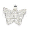 Dije Elegante 05.398.0042 Plata Rodinada, Diseño de Mariposa, con Zirconia Cubica Blanca, Pulido, Crudo