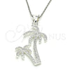 Dije Elegante 05.398.0047 Plata Rodinada, Diseño de Palmera, con Micro Pave Blanca, Pulido, Crudo