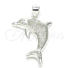 Dije Elegante 05.398.0049 Plata Rodinada, Diseño de Delfín, Pulido, Crudo