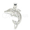 Dije Elegante 05.398.0053 Plata Rodinada, Diseño de Delfín, Pulido, Crudo