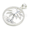Dije Elegante 05.398.0062 Plata Rodinada, Diseño de Palmera, Pulido, Crudo