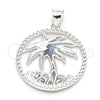 Dije Elegante 05.398.0062 Plata Rodinada, Diseño de Palmera, Pulido, Crudo