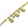 Pulsera de Dije 03.63.2231.08 Oro Laminado, Diseño de Osito y Paperclip, con Blanca Cristal, Pulido, Tono Dorado (03 MM Thickness, 8 Inches Length)