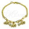 Pulsera de Dije 03.63.2232.08 Oro Laminado, Diseño de Elefante y Paperclip, con Blanca Cristal, Pulido, Tono Dorado (03 MM Thickness, 8 Inches Length)