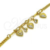 Pulsera de Dije 03.63.2233.07 Oro Laminado, Diseño de Corazón y Paperclip, con Blanca Cristal, Pulido, Tono Dorado (04 MM Thickness, 7 Inches Length)