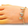 Pulsera de Dije 03.63.2237.07 Oro Laminado, Diseño de Osito y Paperclip, con Blanca Cristal, Pulido, Tono Dorado (04 MM Thickness, 7 Inches Length)