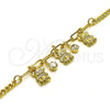 Pulsera de Dije 03.63.2237.07 Oro Laminado, Diseño de Osito y Paperclip, con Blanca Cristal, Pulido, Tono Dorado (04 MM Thickness, 7 Inches Length)