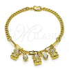 Pulsera de Dije 03.63.2237.07 Oro Laminado, Diseño de Osito y Paperclip, con Blanca Cristal, Pulido, Tono Dorado (04 MM Thickness, 7 Inches Length)