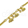 Pulsera de Dije 03.63.2238.08 Oro Laminado, Diseño de Elefante y Paperclip, con Blanca Cristal, Pulido, Tono Dorado (04 MM Thickness, 8 Inches Length)