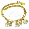 Pulsera de Dije 03.63.2239.07 Oro Laminado, Diseño de Ancla y Paperclip, con Blanca Cristal, Pulido, Tono Dorado (04 MM Thickness, 7 Inches Length)