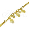 Pulsera de Dije 03.63.2246.08 Oro Laminado, Diseño de Mano de Dios y Paperclip, con Blanca Cristal, Pulido, Tono Dorado (04 MM Thickness, 8 Inches Length)